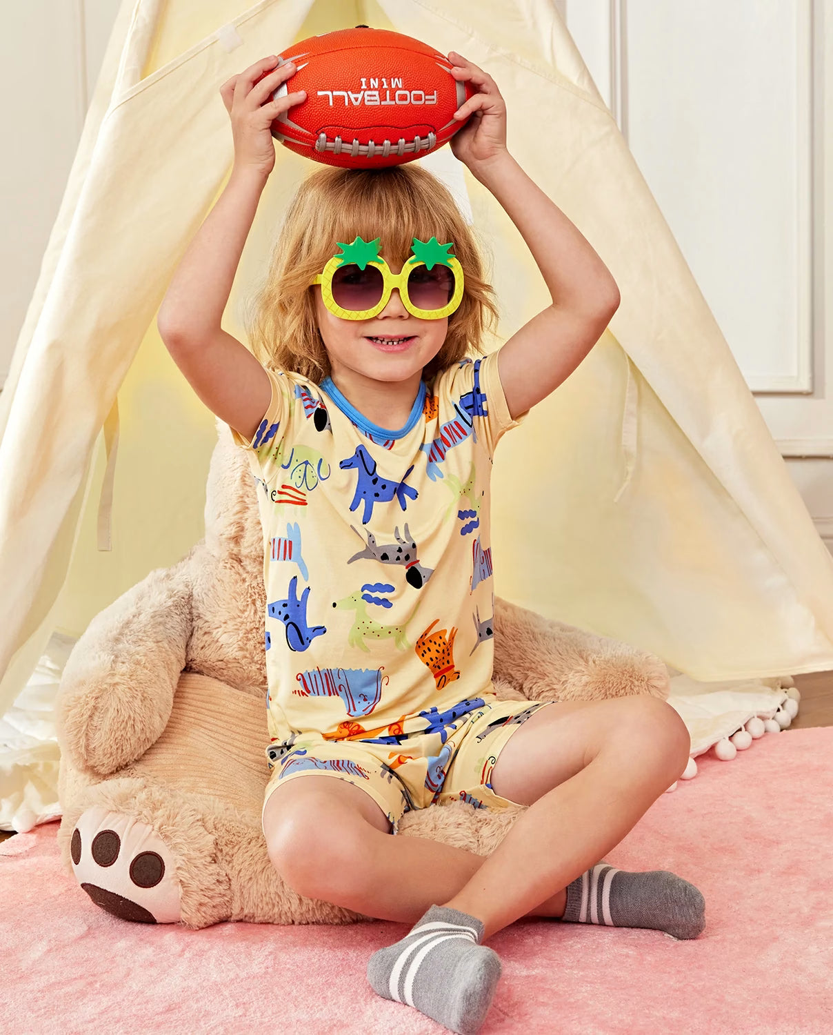 Puppy Bliss Short Two-Piece Pajama Set, Puppy Bliss bamboo short two piece pjs lifestyle 04