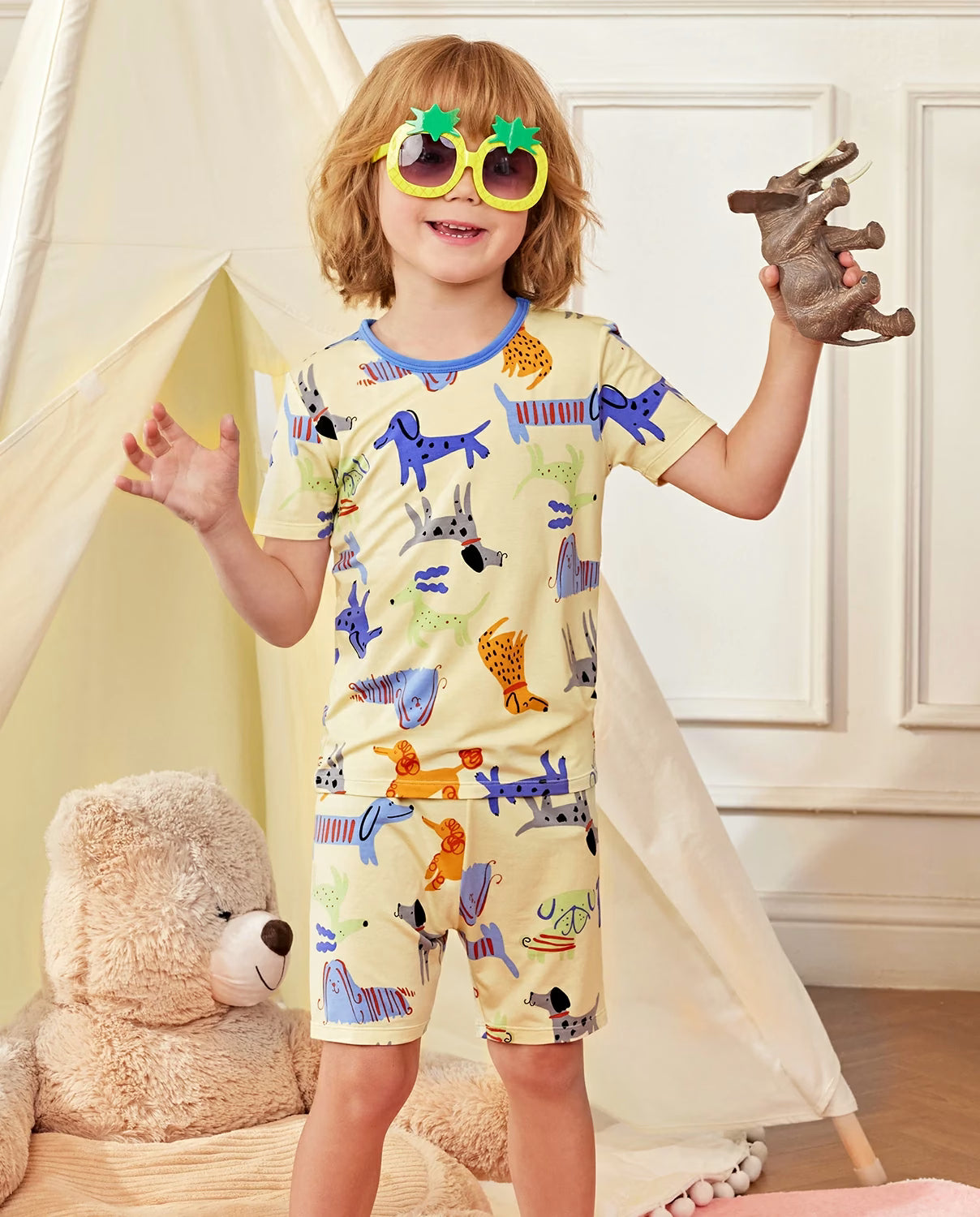 Puppy Bliss Short Two-Piece Pajama Set, Puppy Bliss bamboo short two piece pjs lifestyle 08