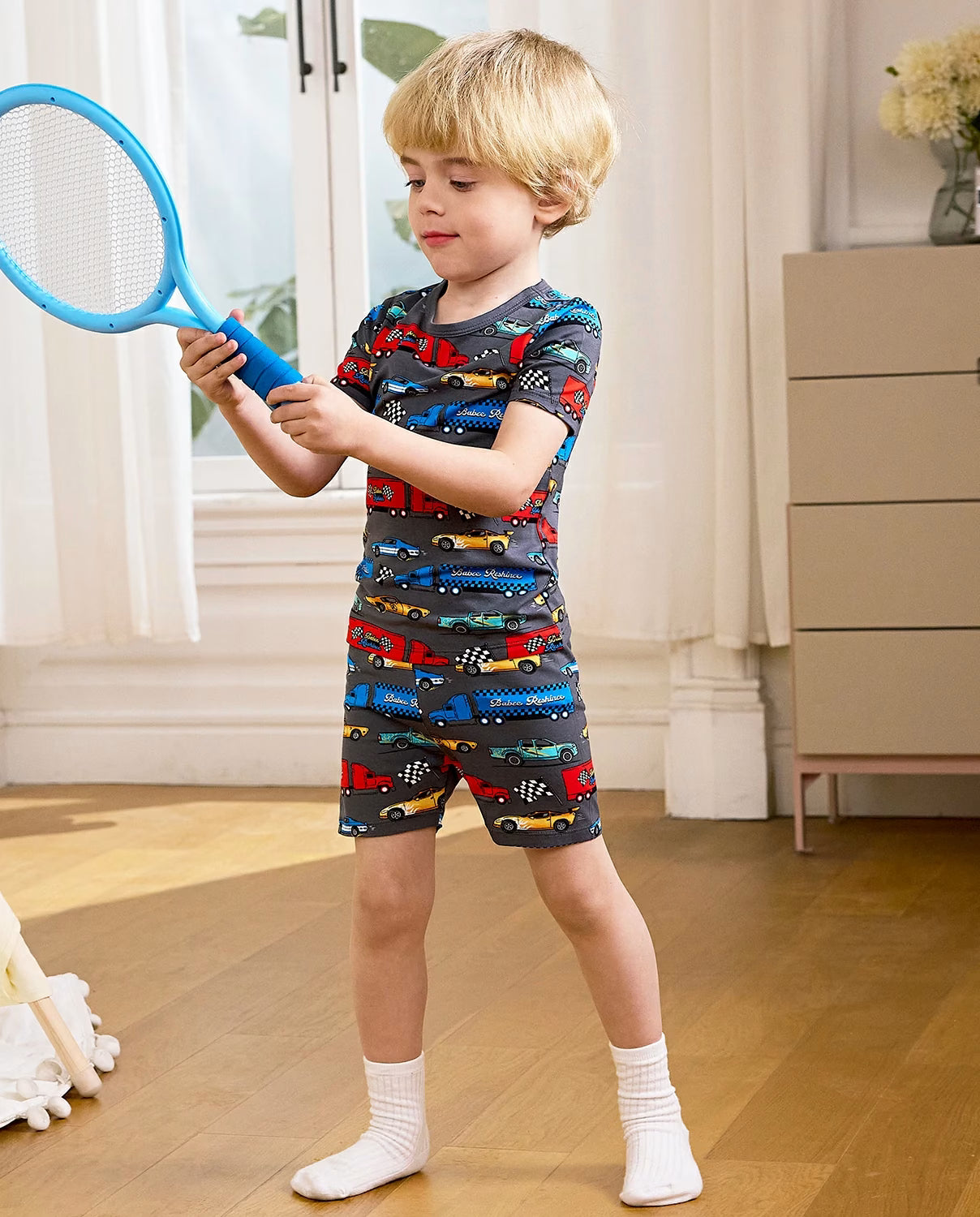 Race Kings Short Two-Piece Pajama Set, Race Kings bamboo short two piece pjs lifestyle 01