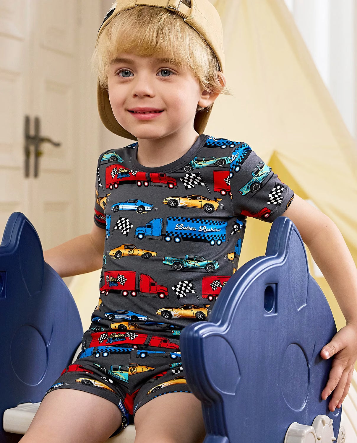 Race Kings Short Two-Piece Pajama Set, Race Kings bamboo short two piece pjs lifestyle 02
