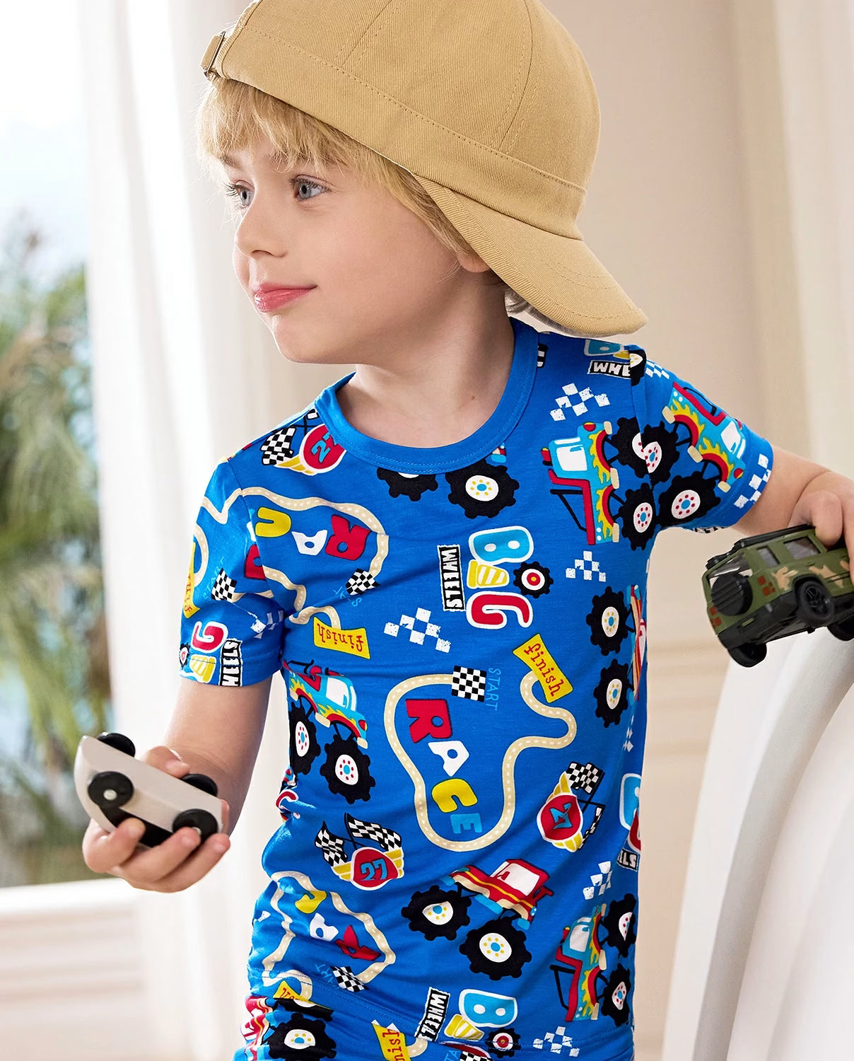 Ready? Go! Short Two-Piece Pajama Set, Ready Go bamboo short two piece pjs lifestyle 01