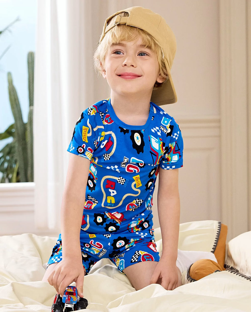 Ready? Go! Short Two-Piece Pajama Set, Ready Go bamboo short two piece pjs lifestyle 04