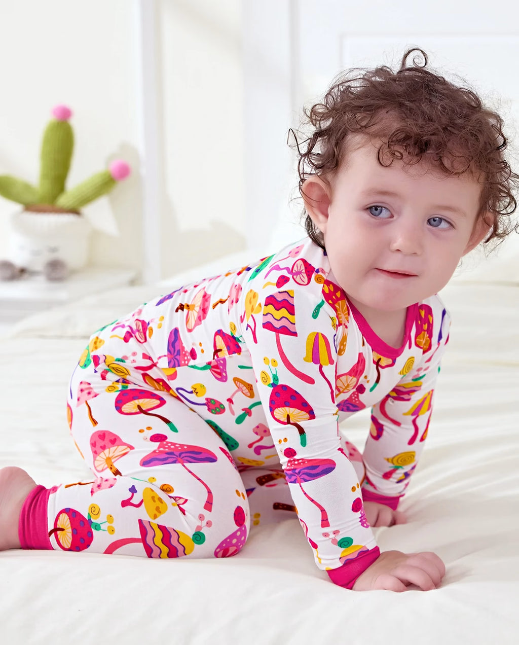 Shroom Bloom Long Two-Piece Pajama Set, Shroom Bloom bamboo long two piece pjs lifestyle 01