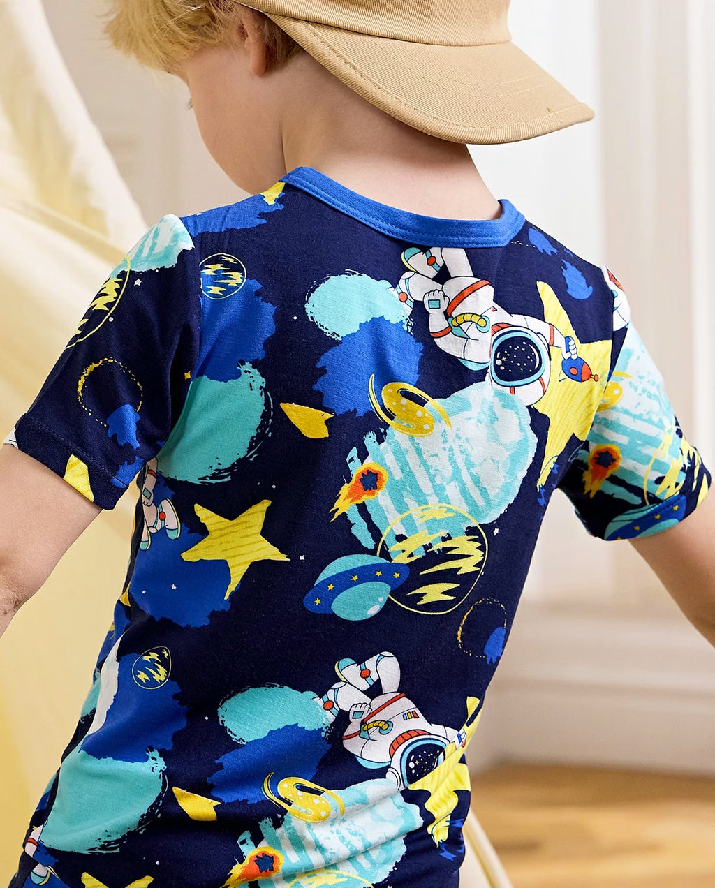 Space Walk Short Two-Piece Pajama Set, Space Walk bamboo short two piece pjs lifestyle 02