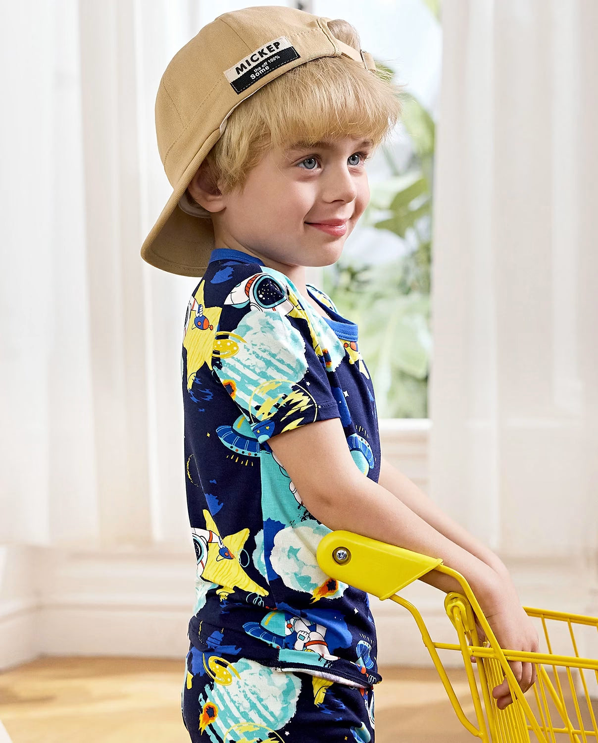 Space Walk Short Two-Piece Pajama Set, Space Walk bamboo short two piece pjs lifestyle 06