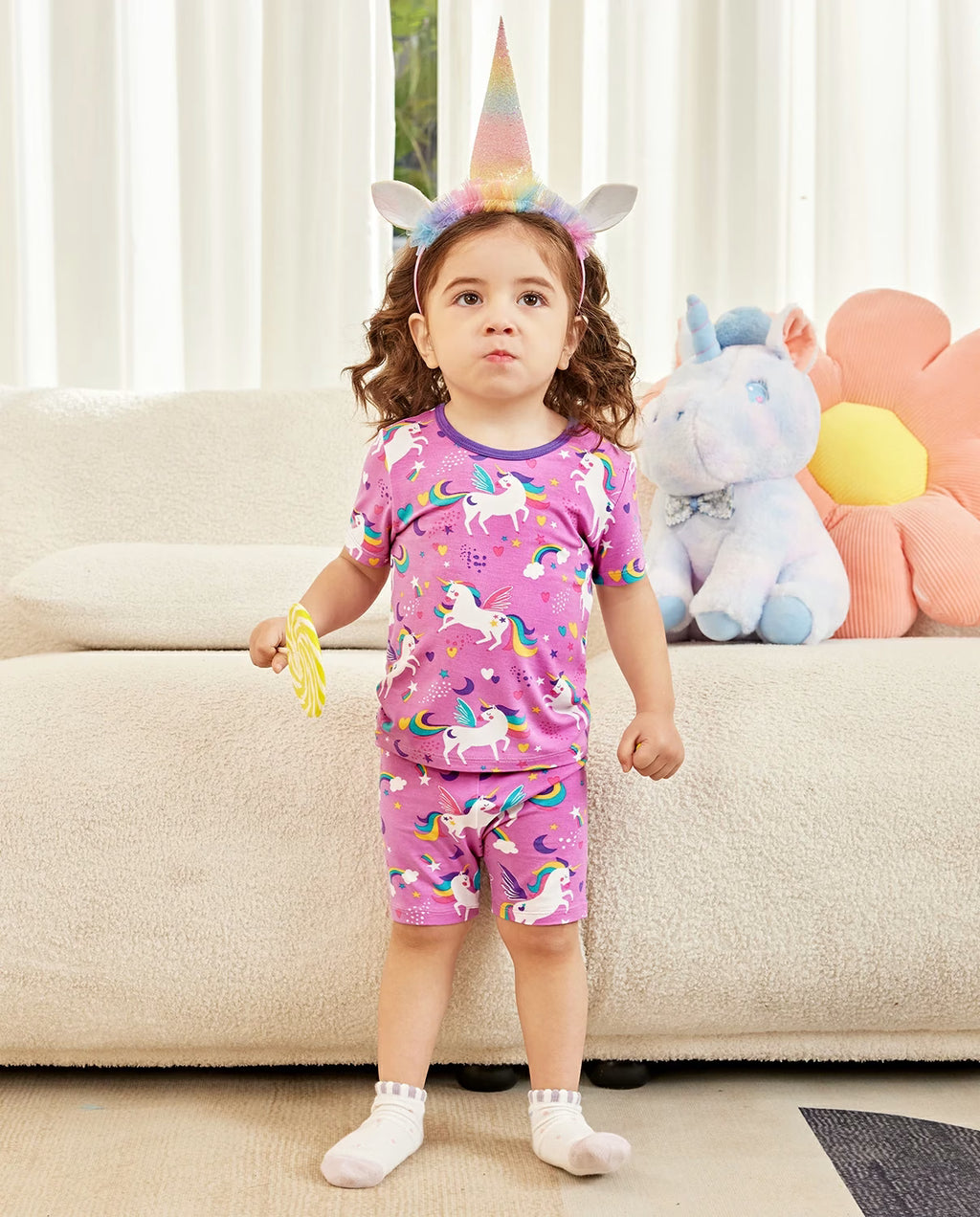 Unicorn Park Short Two-Piece Pajama Set, Unicorn Park bamboo short two piece pjs lifestyle 02