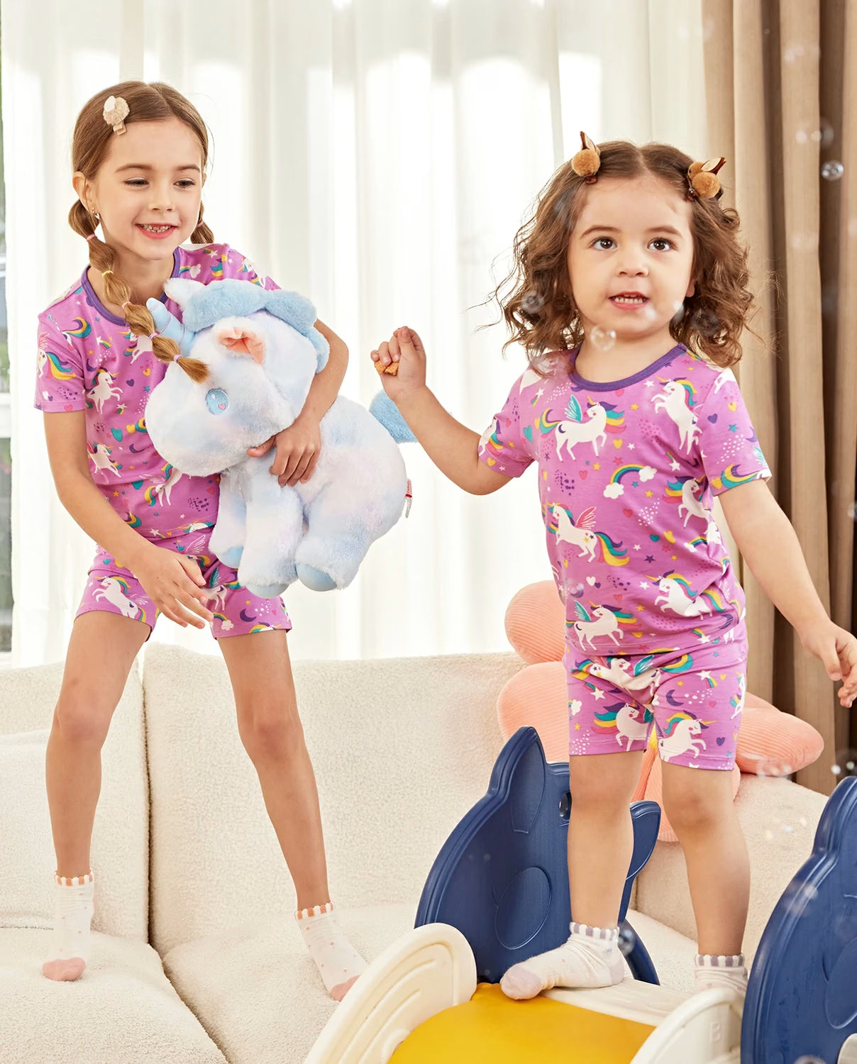 Unicorn Park Short Two-Piece Pajama Set, Unicorn Park bamboo short two piece pjs lifestyle 05