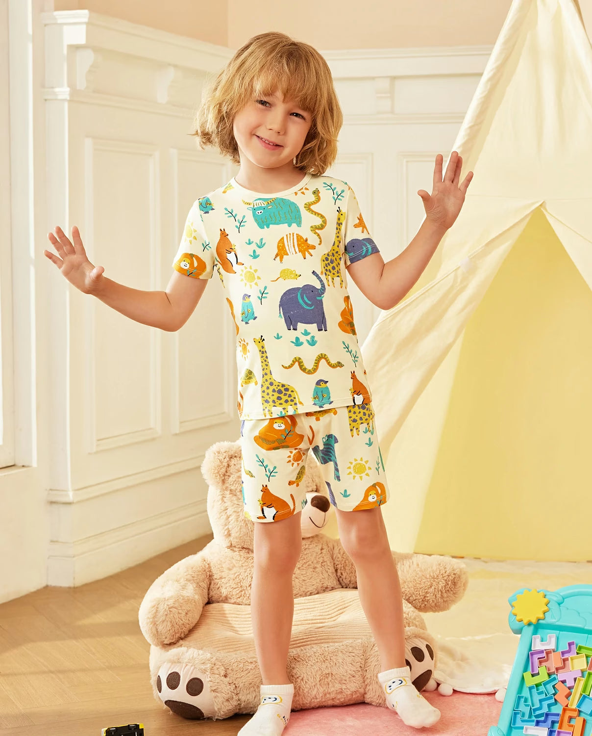 Animal Dreamland Short Two-Piece Pajama Set, lifestyle view 3