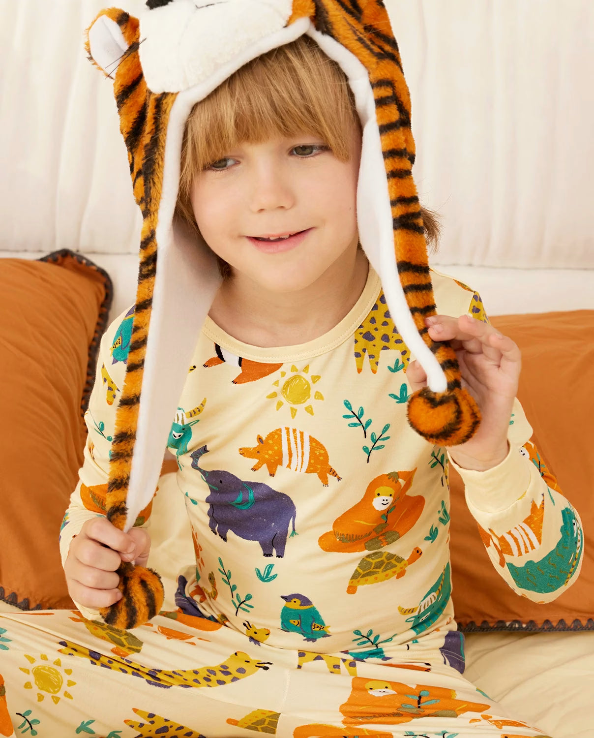 Animal Dreamland bamboo long two-piece pajamas, lifestyle view 1
