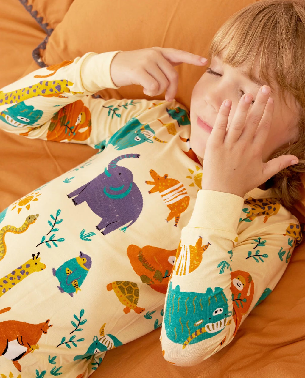 Animal Dreamland bamboo long two-piece pajamas, lifestyle view 3
