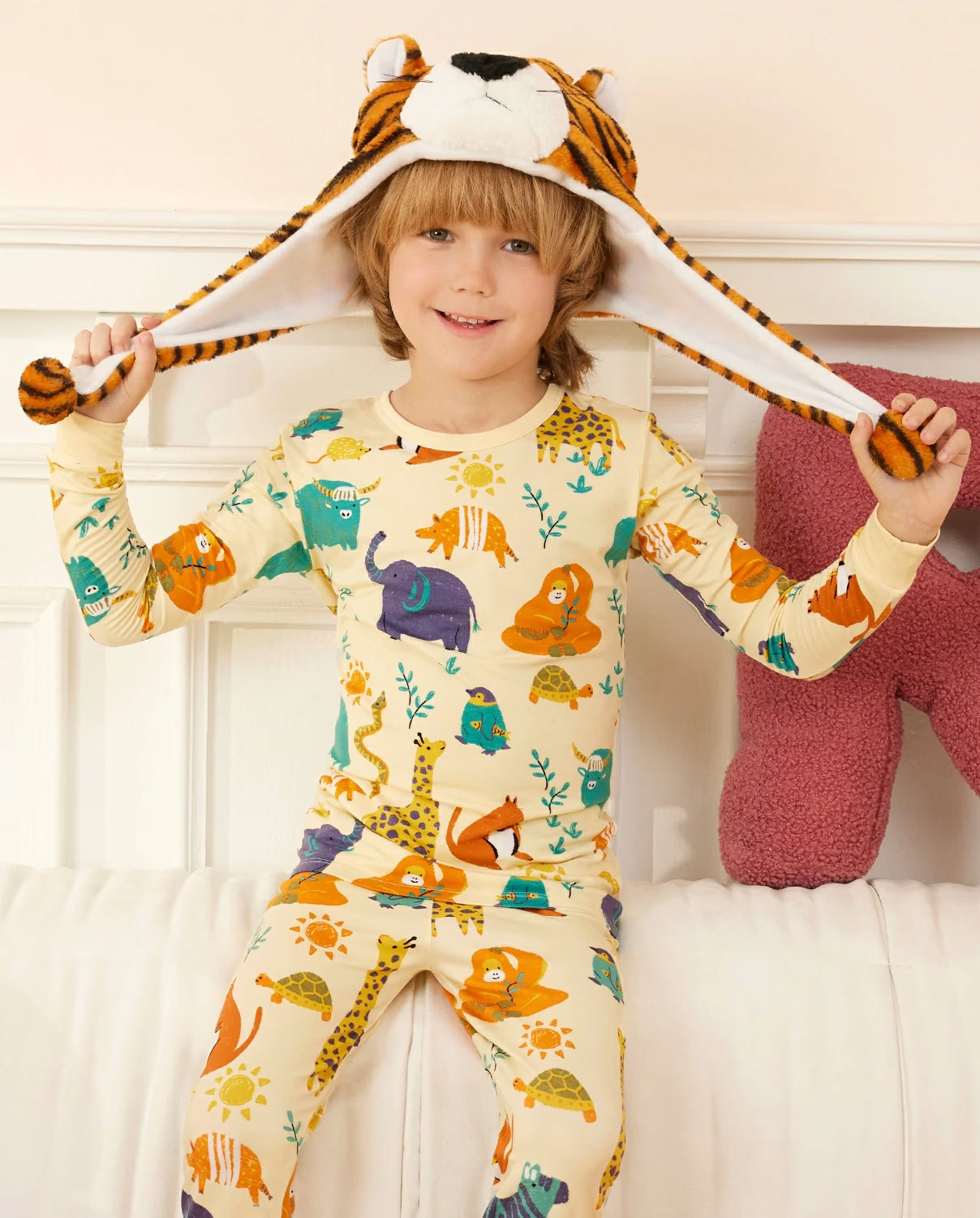 Animal Dreamland bamboo long two-piece pajamas, lifestyle view 4