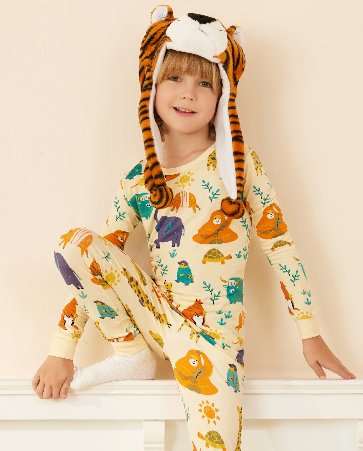Animal Dreamland bamboo long two-piece pajamas, lifestyle view 5