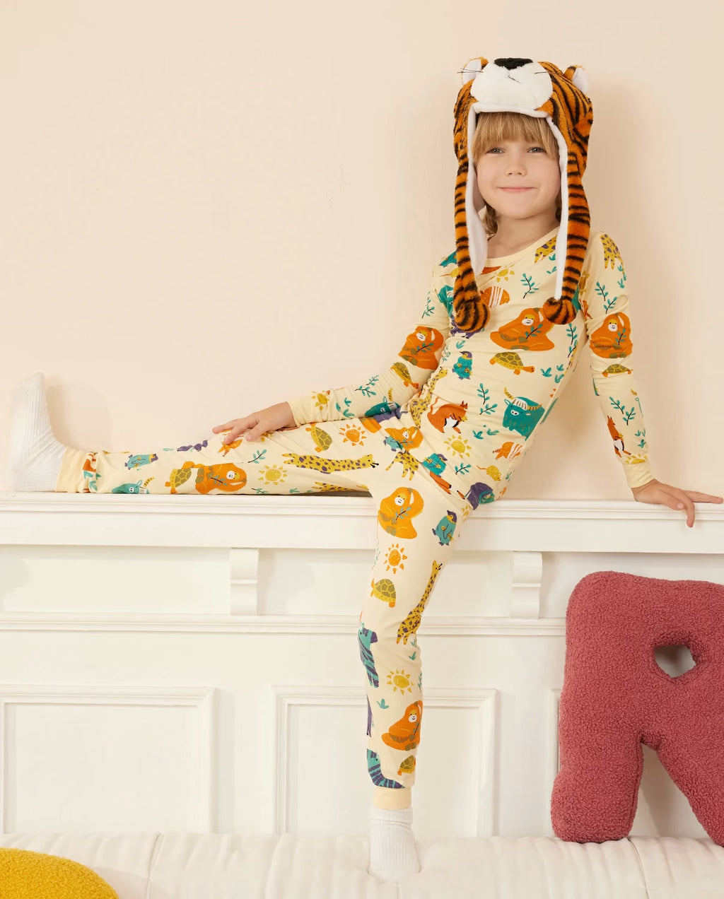 Animal Dreamland bamboo long two-piece pajamas, lifestyle view 6