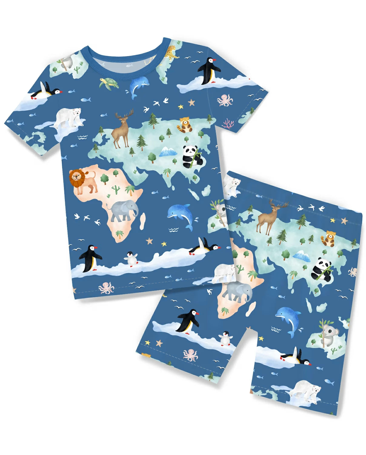 Animal Map Short Two-Piece Pajama Set, animal map bamboo short two piece pajama set main