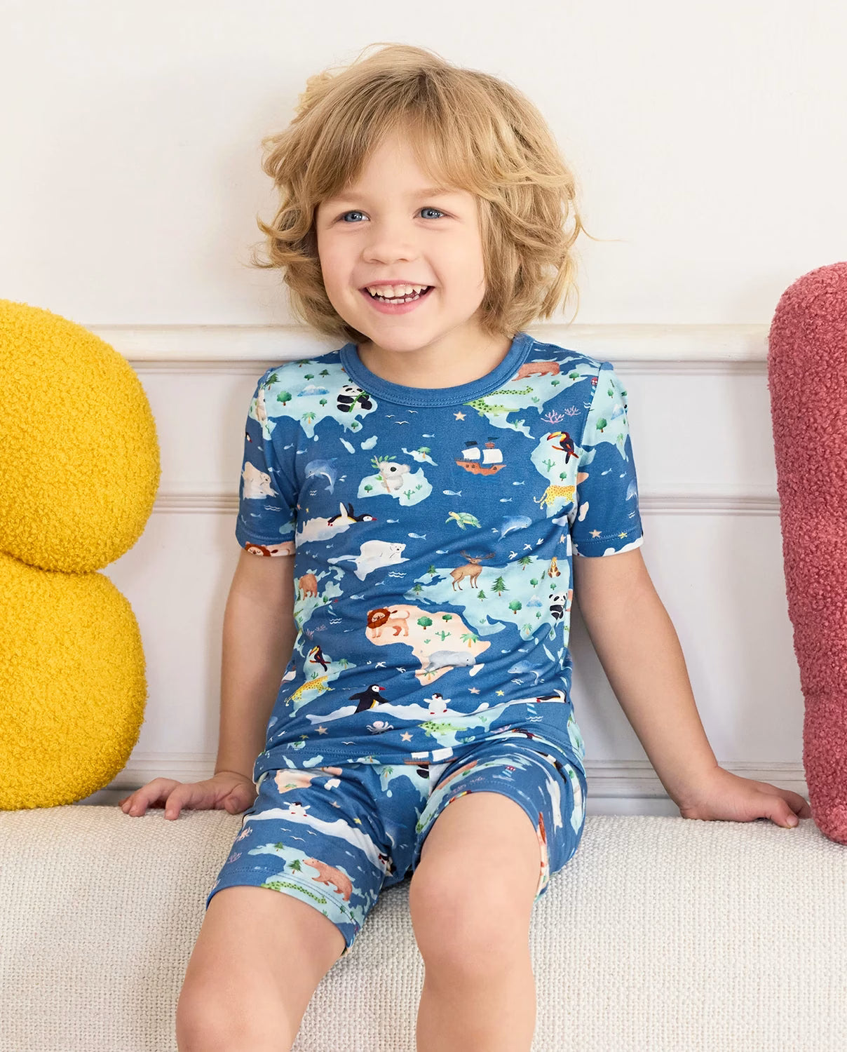 Animal Map Short Two-Piece Pajama Set, animal map bamboo short two piece pjs lifestyle 01