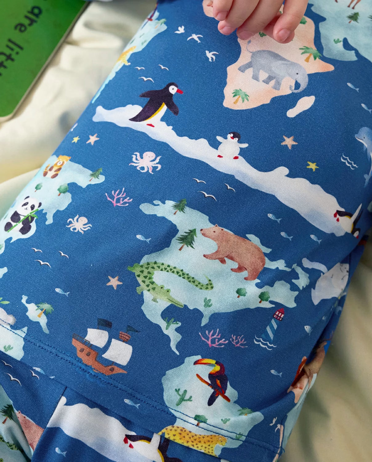 Animal Map Short Two-Piece Pajama Set, animal map bamboo short two piece pjs lifestyle 02