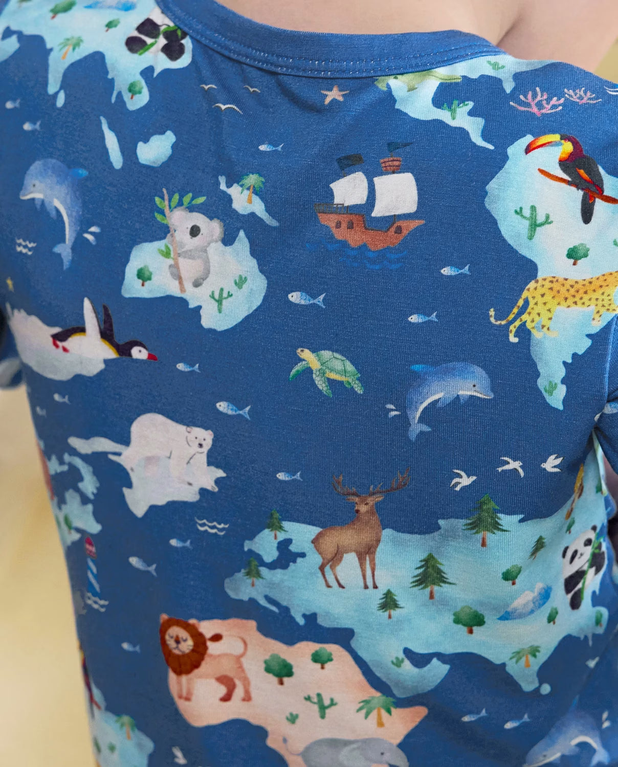 Animal Map Short Two-Piece Pajama Set, animal map bamboo short two piece pjs lifestyle 05