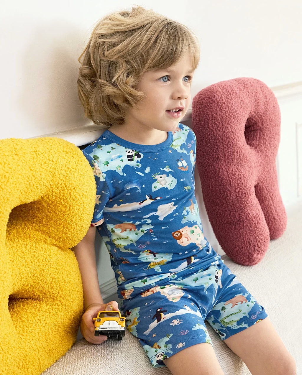 Animal Map Short Two-Piece Pajama Set, animal map bamboo short two piece pjs lifestyle 06