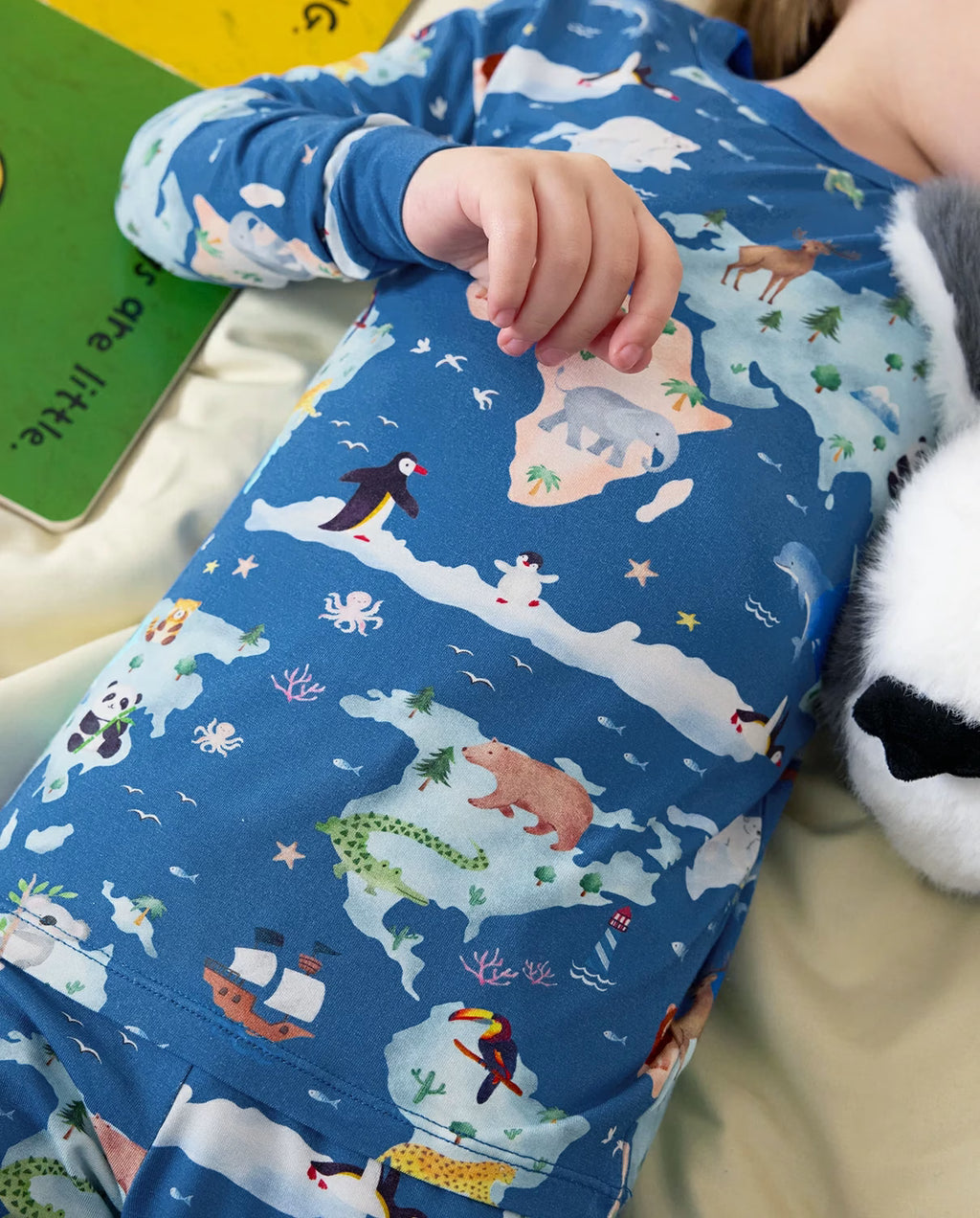 Animal Map Long Two-Piece Pajama Set, animal map bamboo two piece pjs lifestyle 7