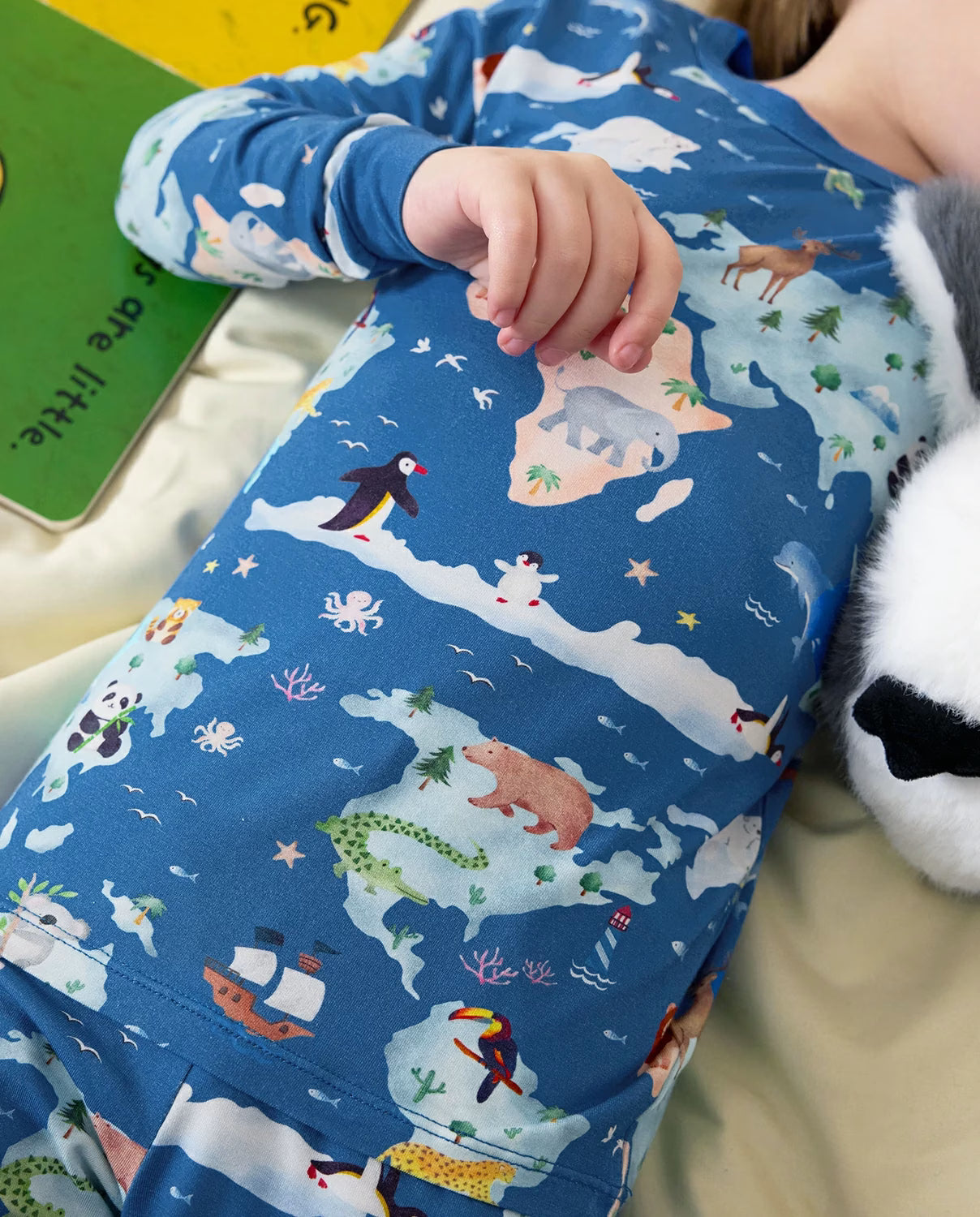 Animal Map Long Two-Piece Pajama Set, animal map bamboo two piece pjs lifestyle 7