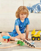 AzureCar Tracks Short Two-Piece Pajama Set, azurecar tracks bamboo short two piece pjs lifestyle 01