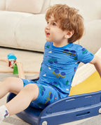 AzureCar Tracks Short Two-Piece Pajama Set, azurecar tracks bamboo short two piece pjs lifestyle 12