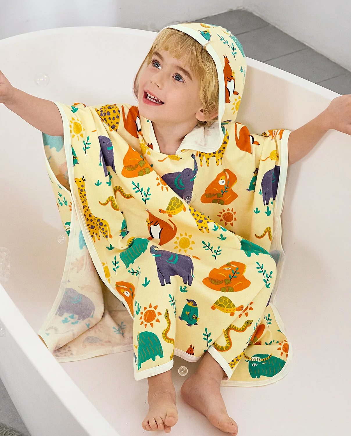 Animal Dreamland Hooded Toddler Bath Towel, bath time lifestyle view
