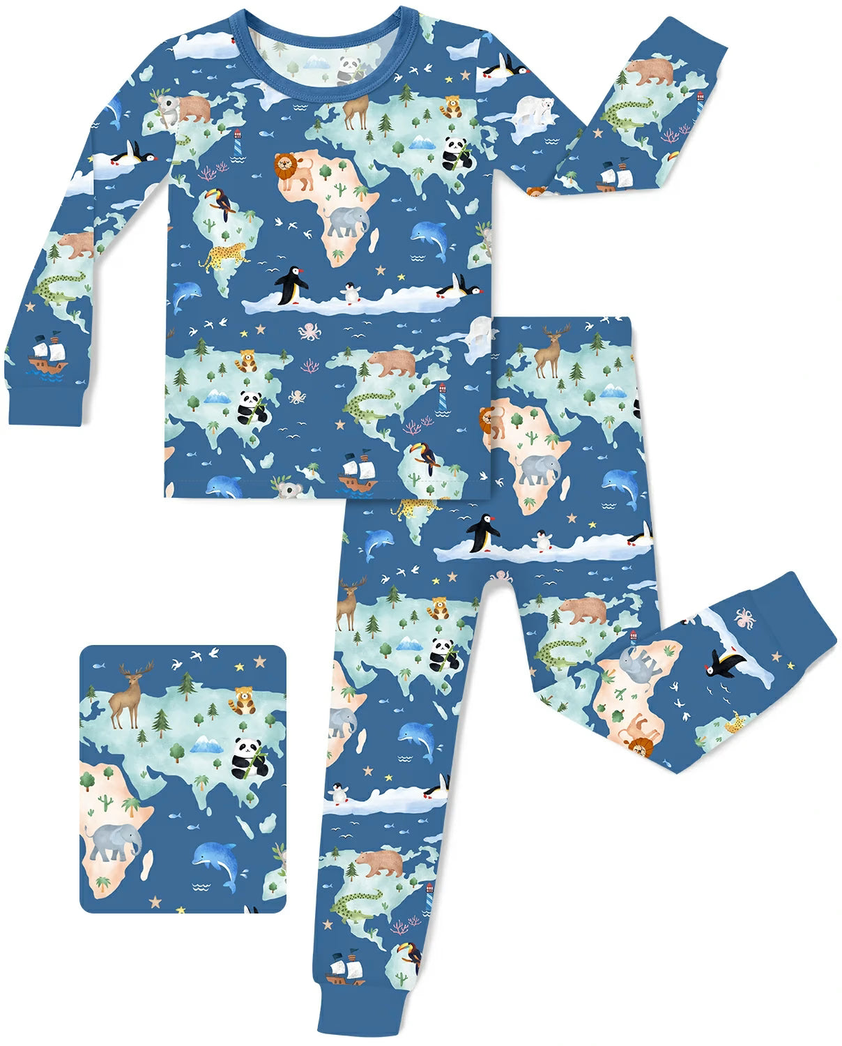 Animal Map Long Two-Piece Pajama Set, animal map two piece pajama set main