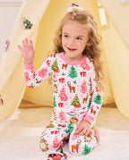 Child waving while seated on a slide in the Blush Christmas set.