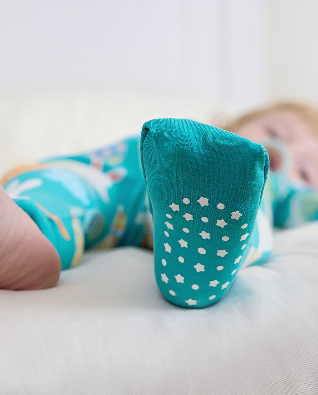 Bunny &amp; Eggs Bamboo Zippy, bunny and eggs bamboo zippy detail grippy soles 07