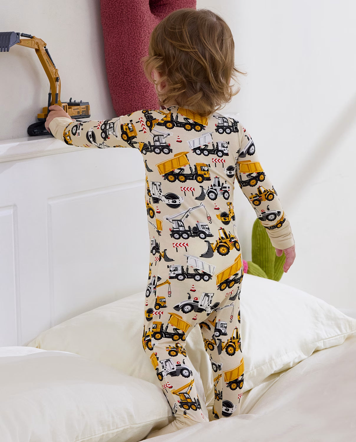 Digger Delights Bamboo Zippy, digger delights bamboo zippy lifestyle back view toddler standing bed 08