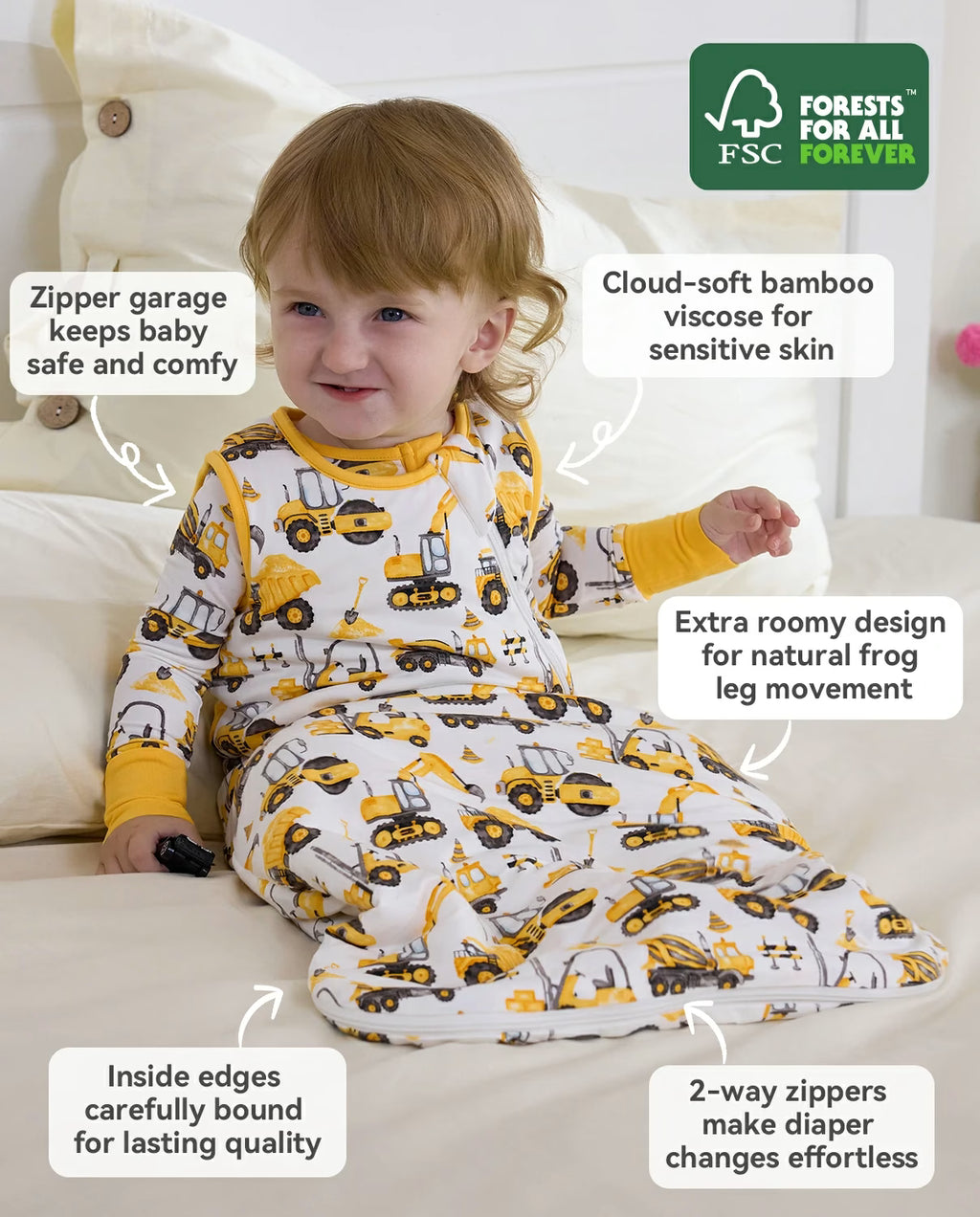 Digging Time Bamboo Baby Sleep Sack, digging time bamboo baby sleep sack fsc features