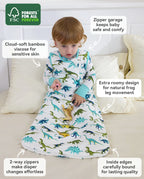 Dino Dreams Bamboo Baby Sleep Sack, fabric information graphic