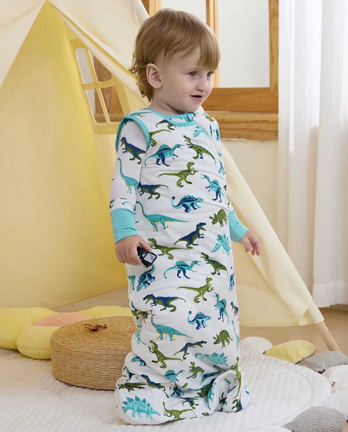 Dino Dreams Bamboo Baby Sleep Sack, lifestyle view 2