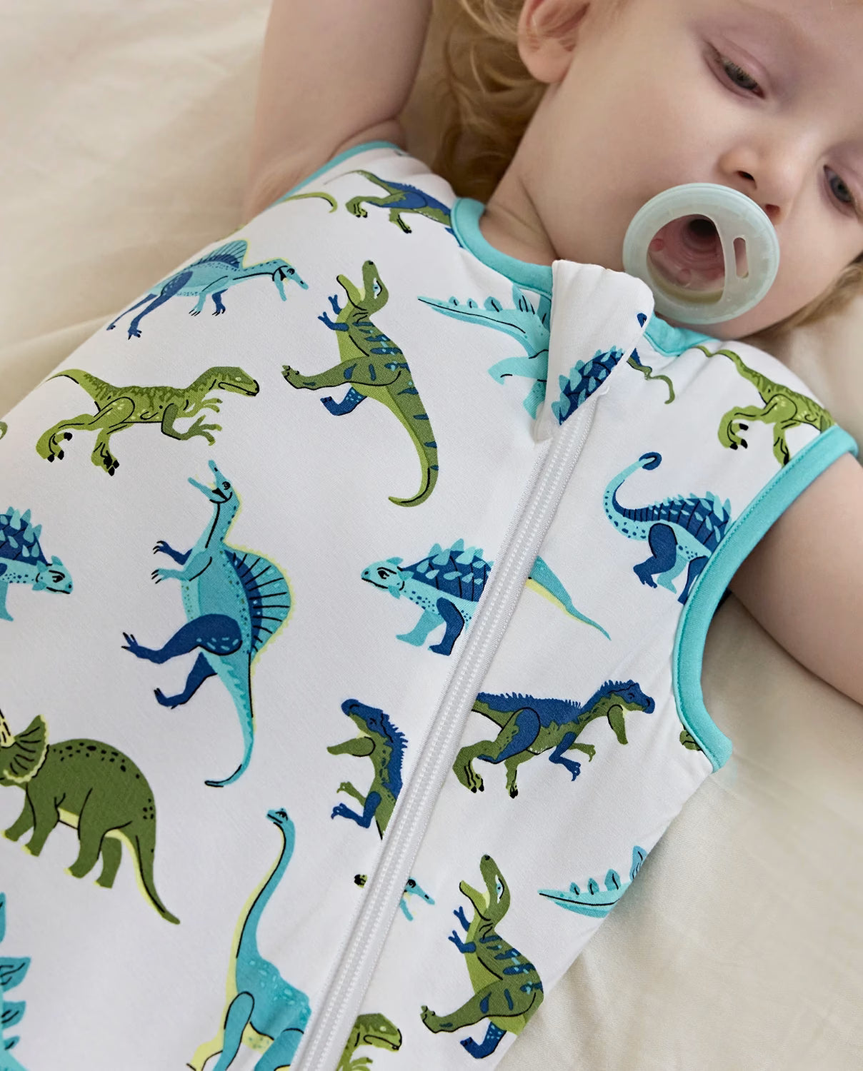 Dino Dreams Bamboo Baby Sleep Sack, zipper guard detail