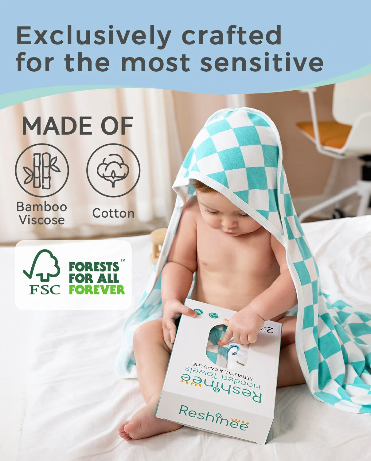 Dino Dreams Hooded Baby Bath Towels (2-Pack), fabric information graphic