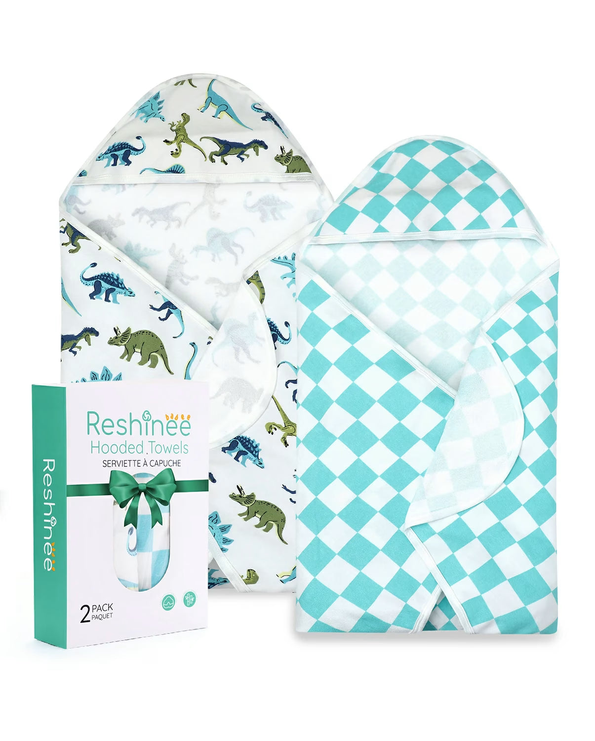 Dino Dreams Hooded Baby Bath Towels (2-Pack), main product view