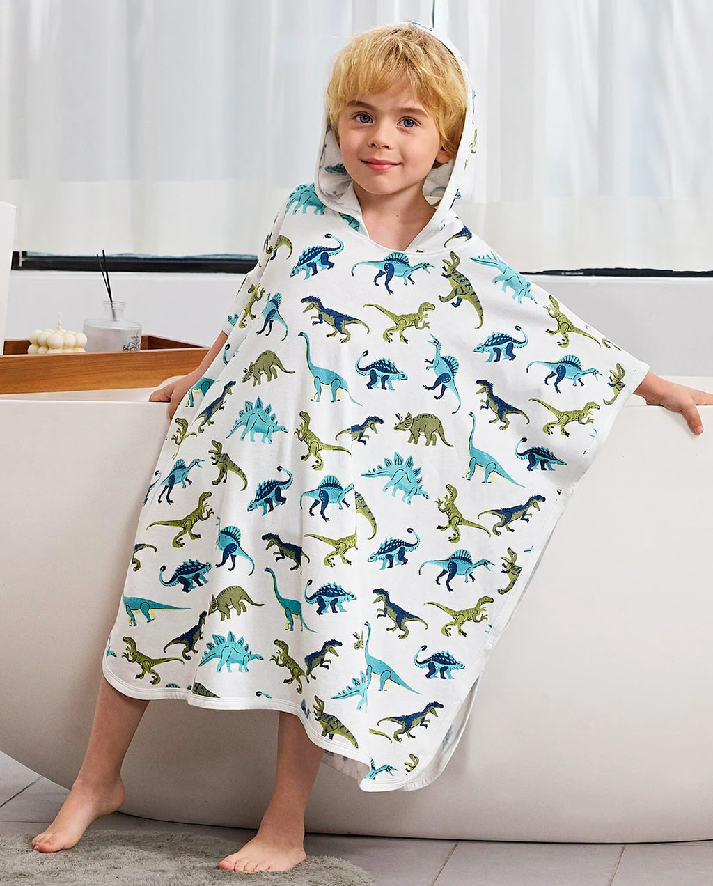 Dino Dreams Hooded Toddler Bath Towel, bath time lifestyle view