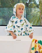 Dino Dreams Hooded Toddler Bath Towel, close-up lifestyle view
