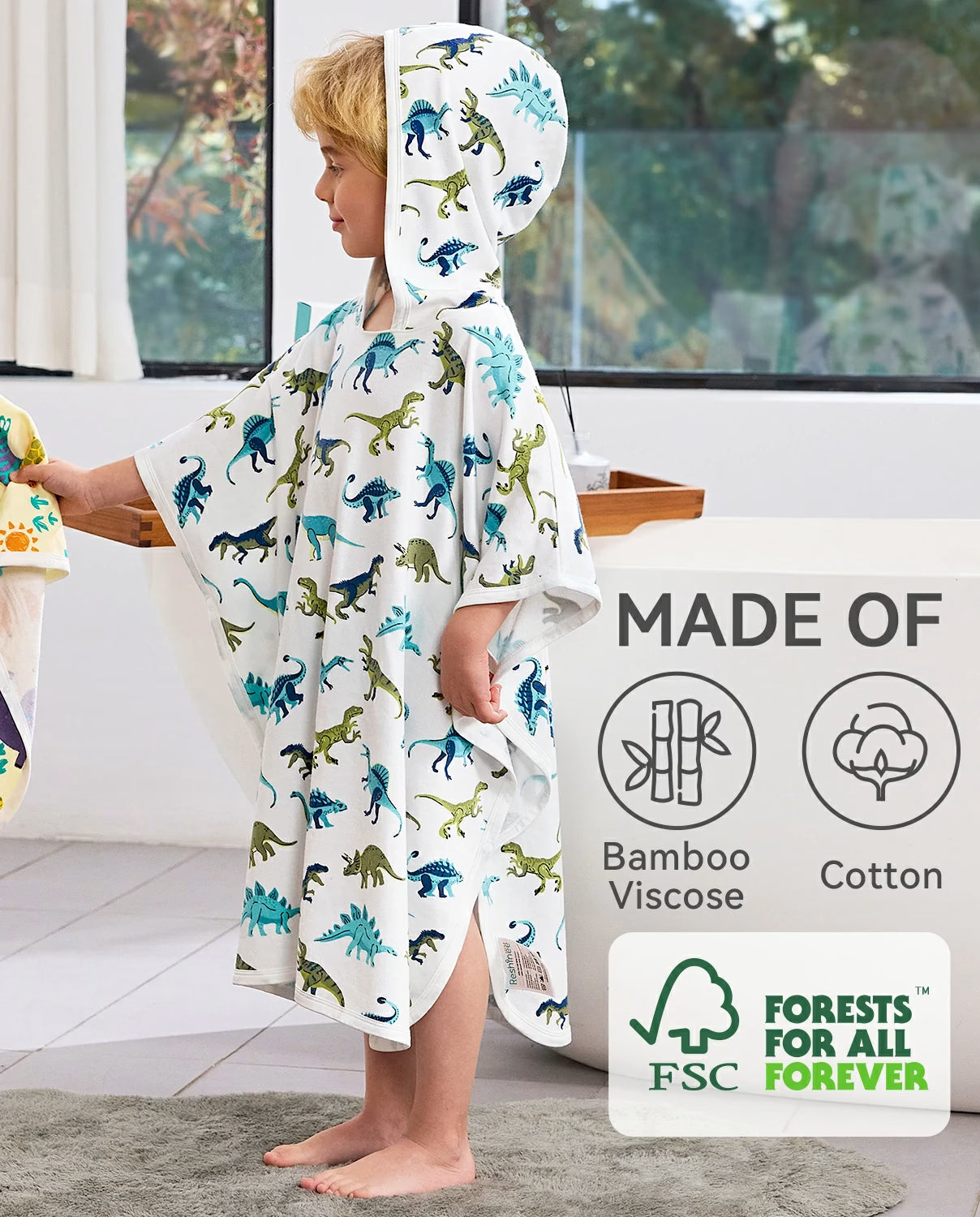 Dino Dreams Hooded Toddler Bath Towel, fabric material detail