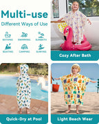 Dino Dreams Hooded Toddler Bath Towel, multi-use infographic