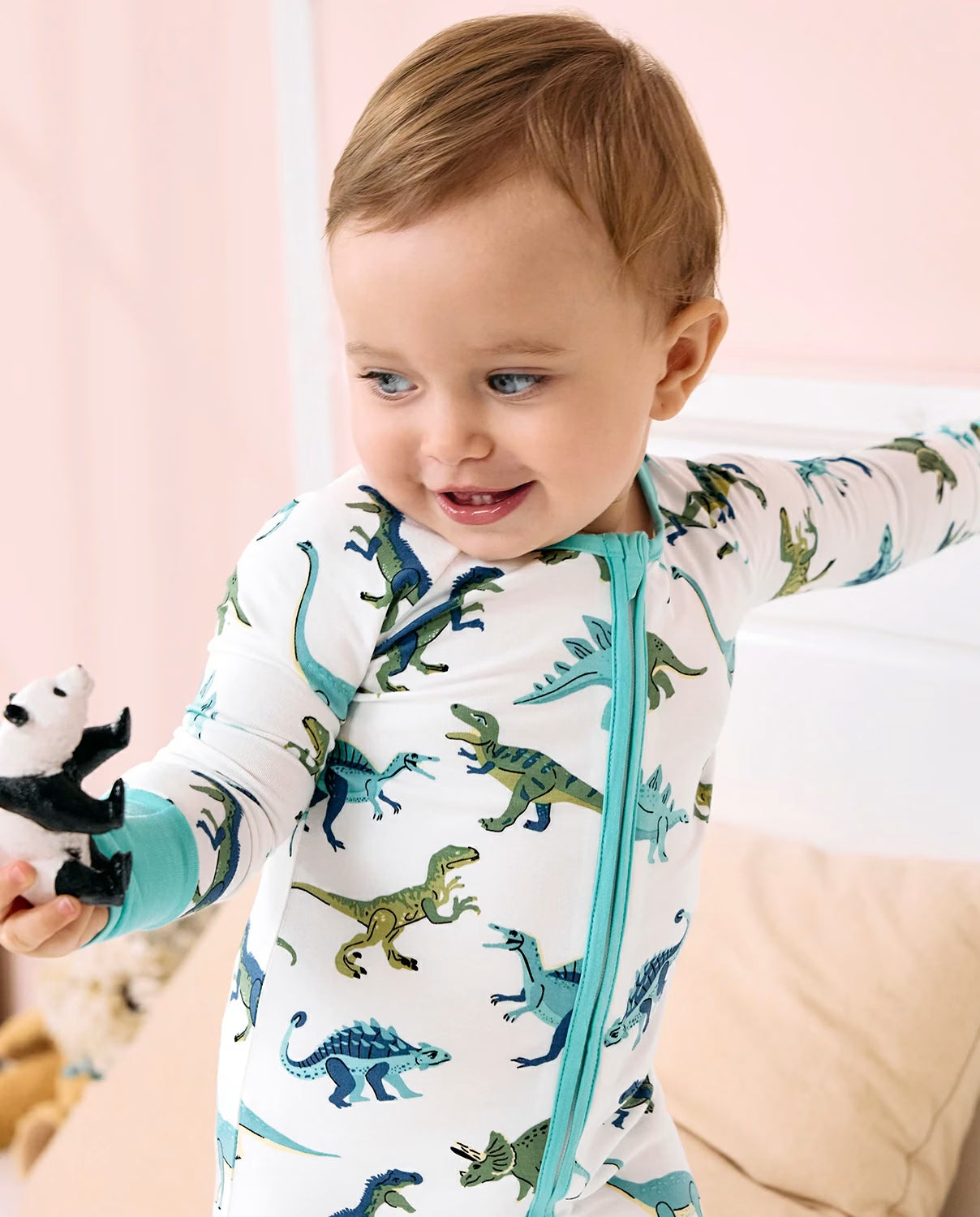 Dino Dreams Bamboo Zippy, dino dreams zippy romper lifestyle front 1 1