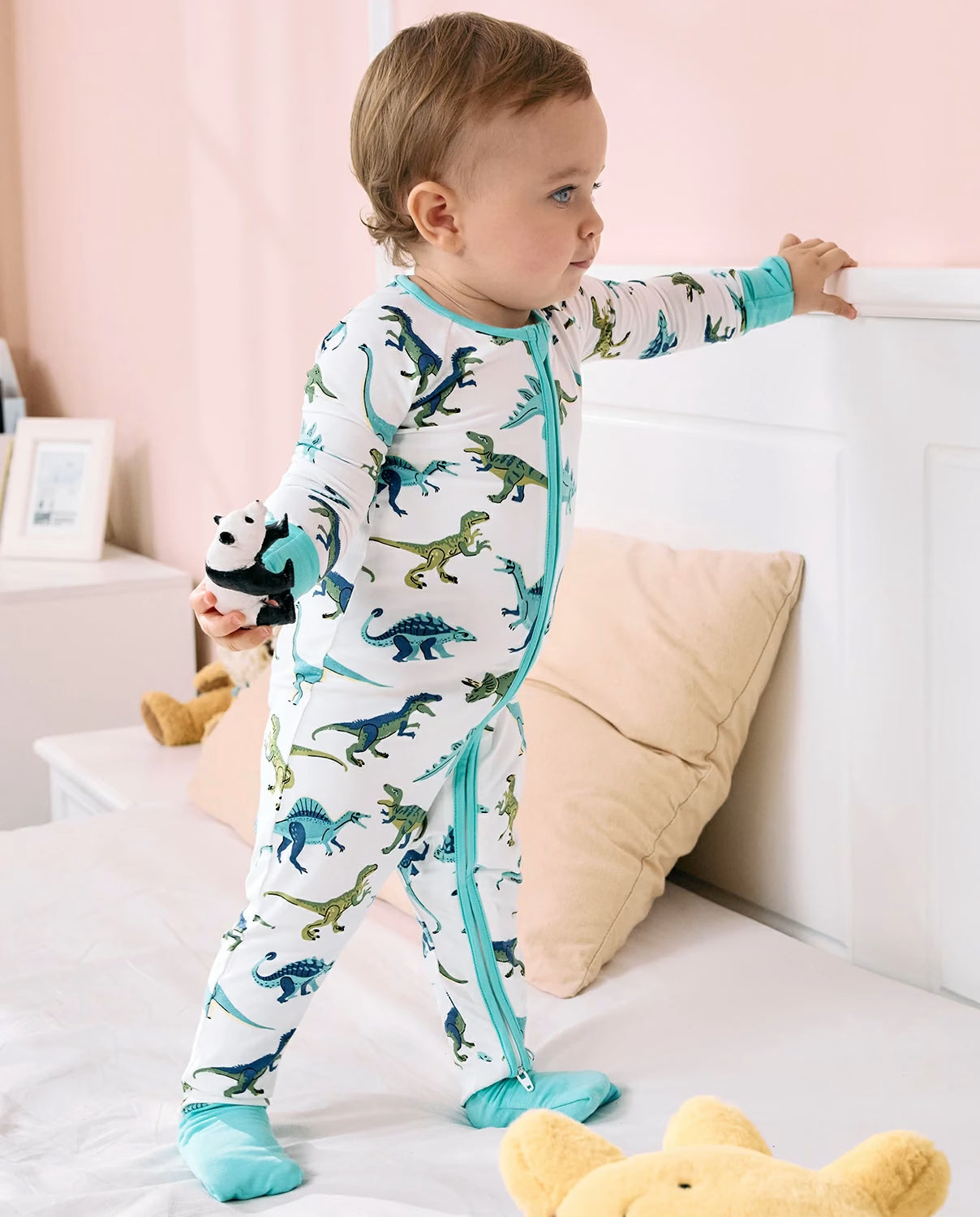 Dino Dreams Bamboo Zippy, dino dreams zippy romper lifestyle side 8 1