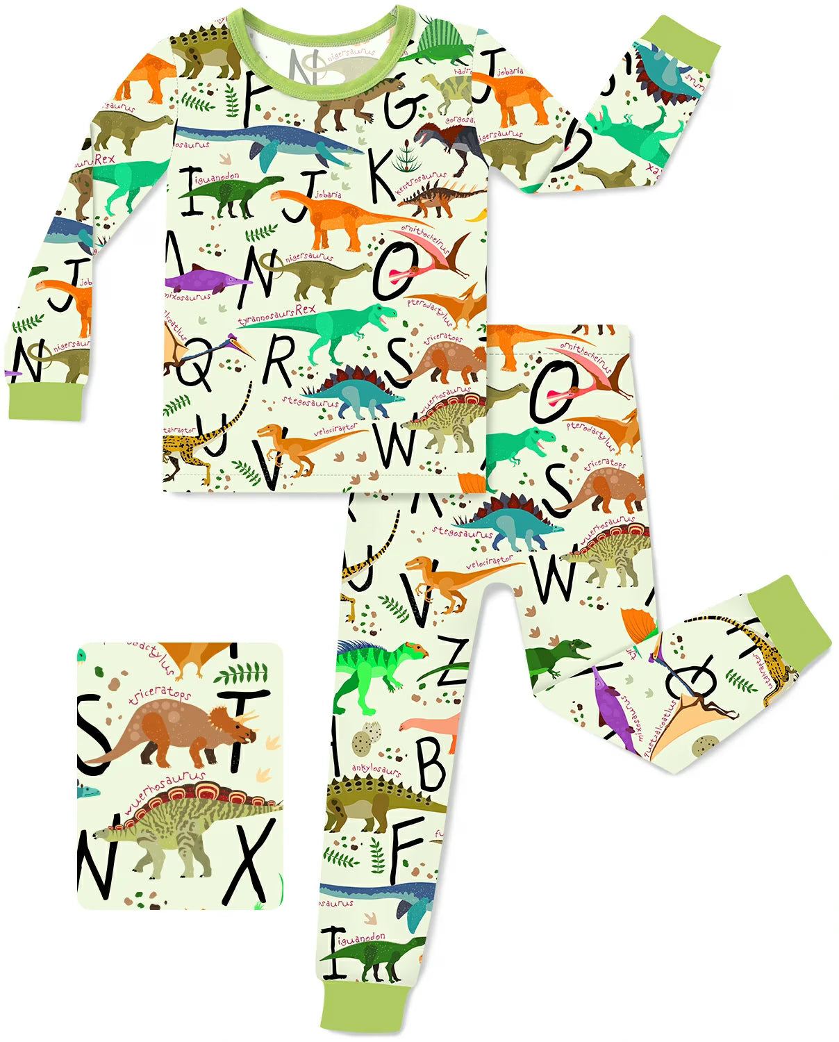 Dino Handbook Long Two-Piece Pajama Set, dino handbook two piece pajama set main