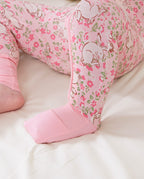 Floral Bunny Bamboo Zippy, floral bunny bamboo zippy 05 detail footed fit closeup