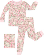 Floral Bunny Long Two-Piece Pajama Set, floral bunny two piece pajama set main