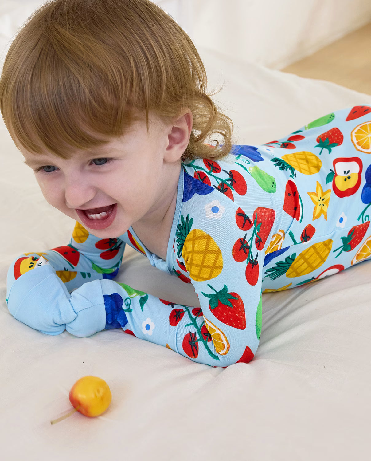 Fruitie Time Bamboo Zippy, fruitie time bamboo zippy lifestyle tummy time closeup 04