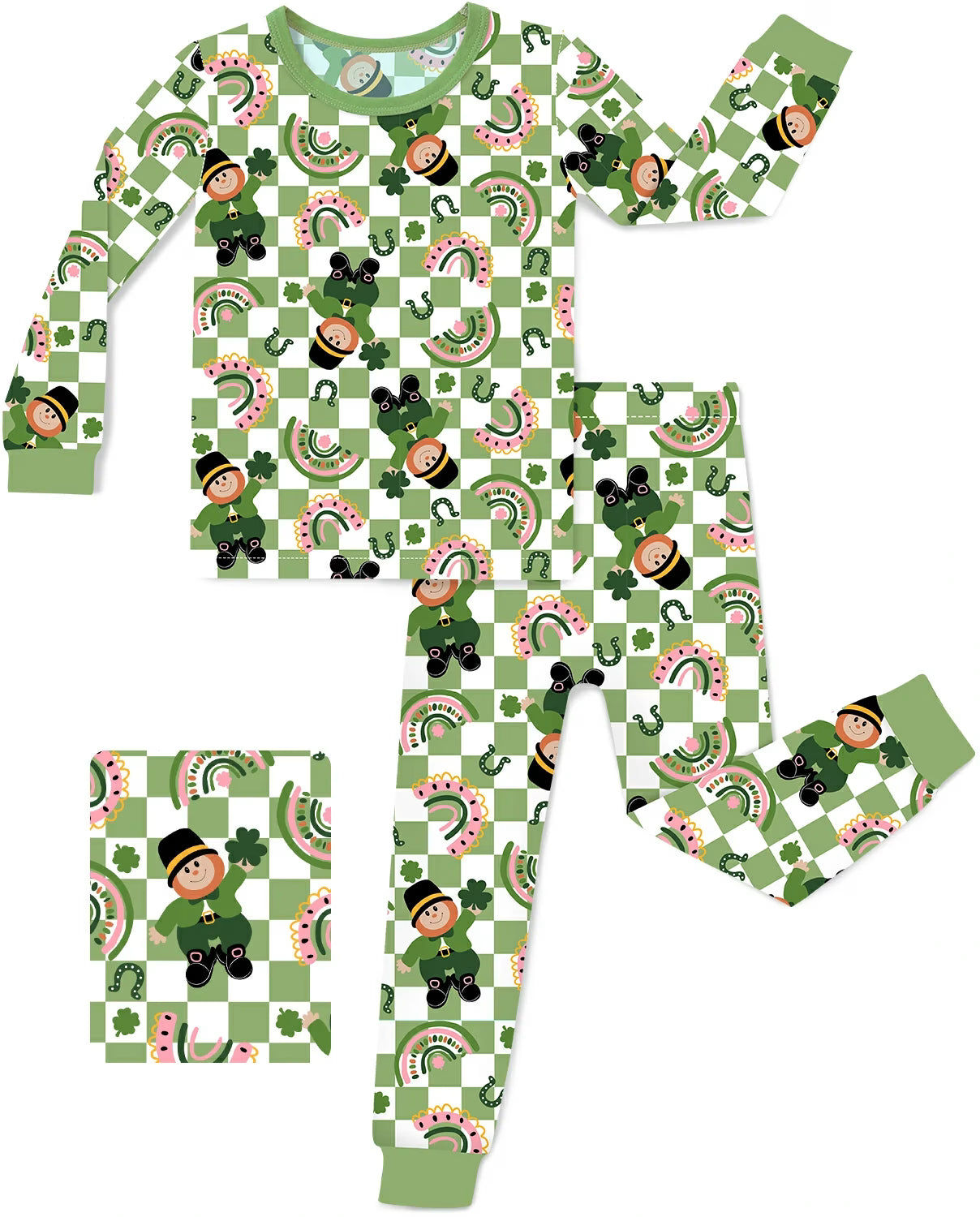 Green St. Patrick Long Two-Piece Pajama Set, green st patrick two piece pajama set main