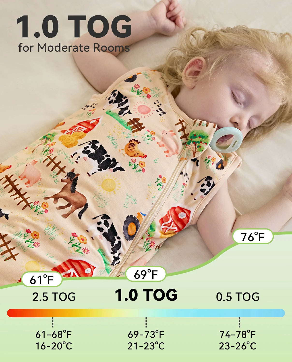 Happy Farmyard Bamboo Baby Sleep Sack, happy farmyard bamboo baby sleep sack 1 0 tog 1