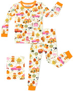 Harvest Farm long-sleeve top and matching pants with orange trim, laid flat on white.
